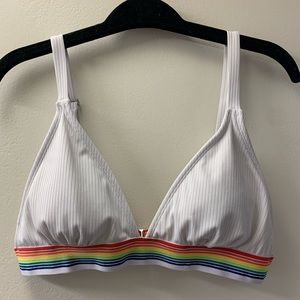 White Bikini Top Rainbow Band
